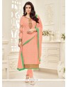 Peach Lace Work Churidar Designer Suit