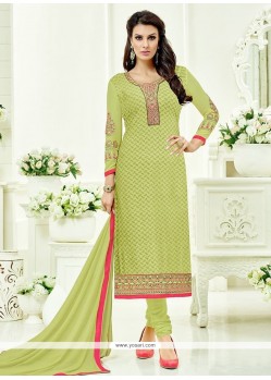 Lace Work Faux Georgette Churidar Designer Suit