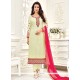 Lace Work Faux Georgette Off White Churidar Designer Suit