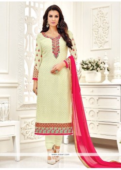 Lace Work Faux Georgette Off White Churidar Designer Suit