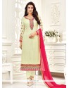 Lace Work Faux Georgette Off White Churidar Designer Suit