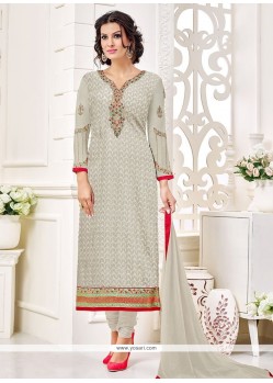 Grey Embroidered Work Churidar Designer Suit