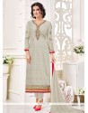 Grey Embroidered Work Churidar Designer Suit