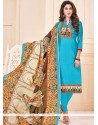 Blue Print Work Cotton Churidar Suit