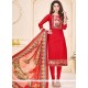 Print Work Cotton Red Churidar Suit