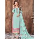 Faux Georgette Blue Embroidered Work Designer Straight Suit