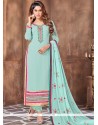 Faux Georgette Blue Embroidered Work Designer Straight Suit
