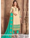 Faux Georgette Cream Resham Work Pant Style Suit