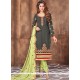 Embroidered Faux Georgette Pant Style Suit In Green