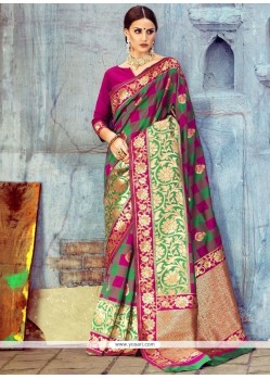 Art Silk Green And Magenta Weaving Work Designer Traditional Saree