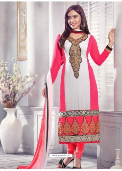 White And Pink Georgette Churidar Suit