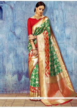 Art Silk Green And Red Weaving Work Designer Traditional Saree