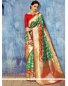 Art Silk Green And Red Weaving Work Designer Traditional Saree