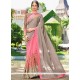 Green And Pink Faux Chiffon Designer Half N Half Saree