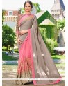 Green And Pink Faux Chiffon Designer Half N Half Saree