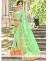 Green Embroidered Work Faux Chiffon Classic Saree