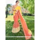 Embroidered Faux Chiffon Shaded Saree In Peach And Yellow