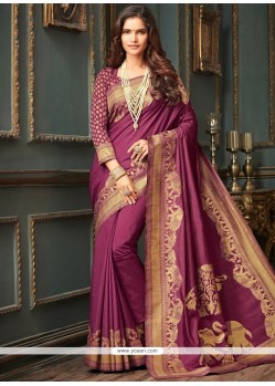 Weaving Work Wine Traditional Designer Saree