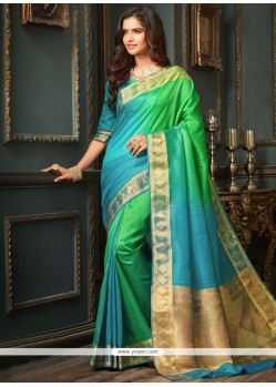 Blue And Green Art Silk Traditional Designer Saree