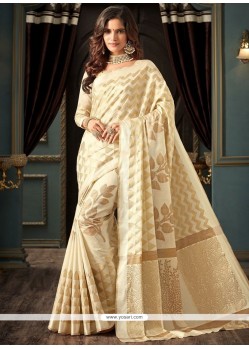 Weaving Work Off White Art Silk Traditional Saree