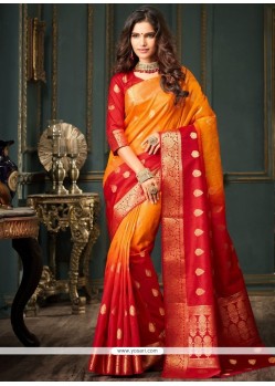 Weaving Work Orange Art Silk Designer Traditional Saree