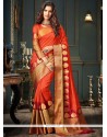 Weaving Art Silk Traditional Designer Saree In Rust