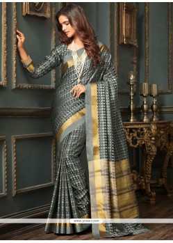 Weaving Work Grey Art Silk Traditional Saree