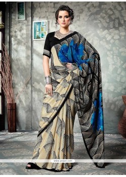 Multi Colour Print Work Faux Crepe Printed Saree