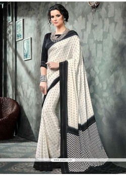 White Faux Crepe Printed Saree