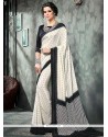 White Faux Crepe Printed Saree