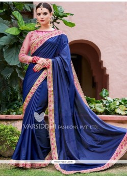 Embroidered Work Navy Blue Designer Traditional Saree