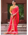 Faux Georgette Hot Pink Patch Border Work Classic Designer Saree