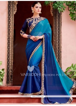Embroidered Work Blue Shaded Saree