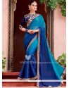 Embroidered Work Blue Shaded Saree