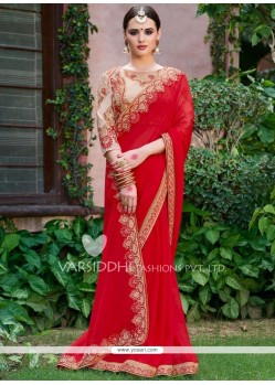 Art Silk Red Traditional Saree