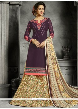 Wine Print Work Long Choli Lehenga