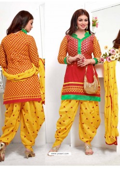 Ayesha Takia Red and Yellow Cotton Punjabi Patiala Suit