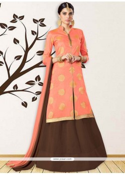 Peach Lace Work Long Choli Lehenga