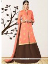 Peach Lace Work Long Choli Lehenga