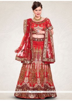 Net Red Embroidered Work Lehenga Choli