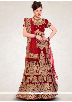 Net Maroon Zari Work Lehenga Choli