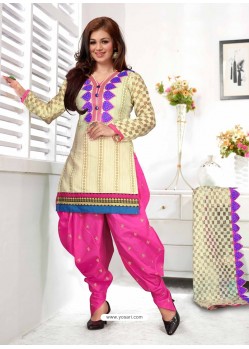 Ayesha Takia Cream And Pink Cotton Punjabi Patiala Suit