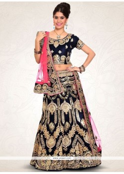 Zari Work Navy Blue Velvet Lehenga Choli