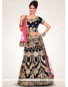 Zari Work Navy Blue Velvet Lehenga Choli