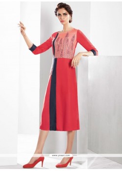 Red Fancy Fabric Party Wear Kurti