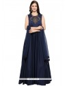 Hand Work Fancy Fabric Readymade Gown In Navy Blue