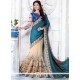 Patch Border Work Beige And Blue Art Silk Half N Half Designer Saree