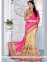 Beige And Rose Pink Art Silk Half N Half Saree