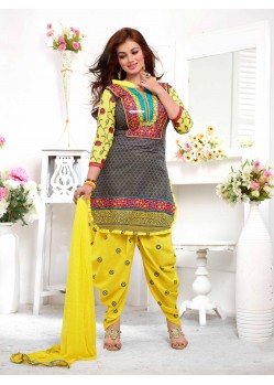 Ayesha Takia Yellow And Grey Cotton Punjabi Patiala Suit