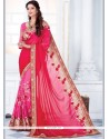 Satin Hot Pink And Red Half N Half Saree